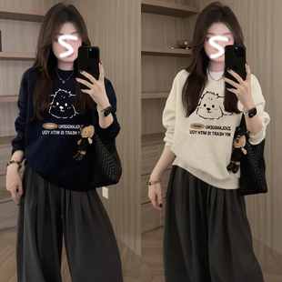 套头上衣潮 慵懒风洋气小狗印花宽松大码 正肩圆领卫衣女秋冬款 韩版