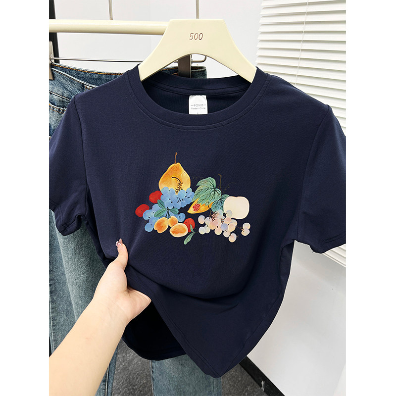 2026新款水果印花正肩短袖t恤女胖mm时尚大码遮肉圆领洋气上衣服,女装/女士精品,T恤,淘宝优惠券,粉丝福利购,淘宝优惠卷