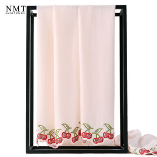 日系减龄pashmina羊绒围巾女裸粉色手工樱桃烫钻冬季出行保暖披肩