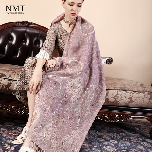 印度羊毛显白干枯玫瑰色刺绣披肩