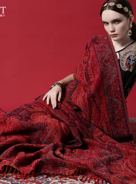 205*145cm超大加厚披肩民族风冬保暖羊毛披风佩斯利花纹斗篷盖毯