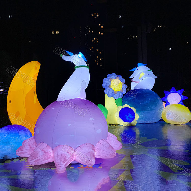 中秋节主题i灯光定制卡通 天狗望月模型充气月球仿真气模