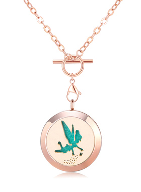 天使316L钛钢玫瑰金30mm香薰精油香水项链60cm toggle链