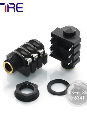 CK-6.35-634T六脚直插CK通用音响音频视频插口 螺纹螺母黑色圆孔