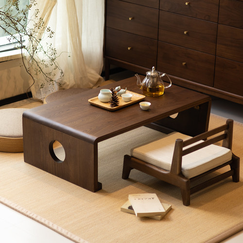 榆木榻榻米茶桌可折叠飘窗小桌子
