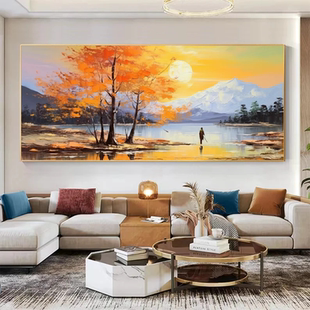 大芬村手绘油画现代抽象山水风景黄金发财树客厅装饰画办公室挂画