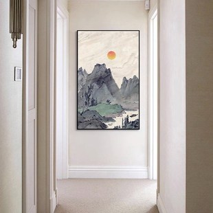 手绘油画日出东方新中式山水风景肌理客厅玄关入户餐厅装饰画挂画