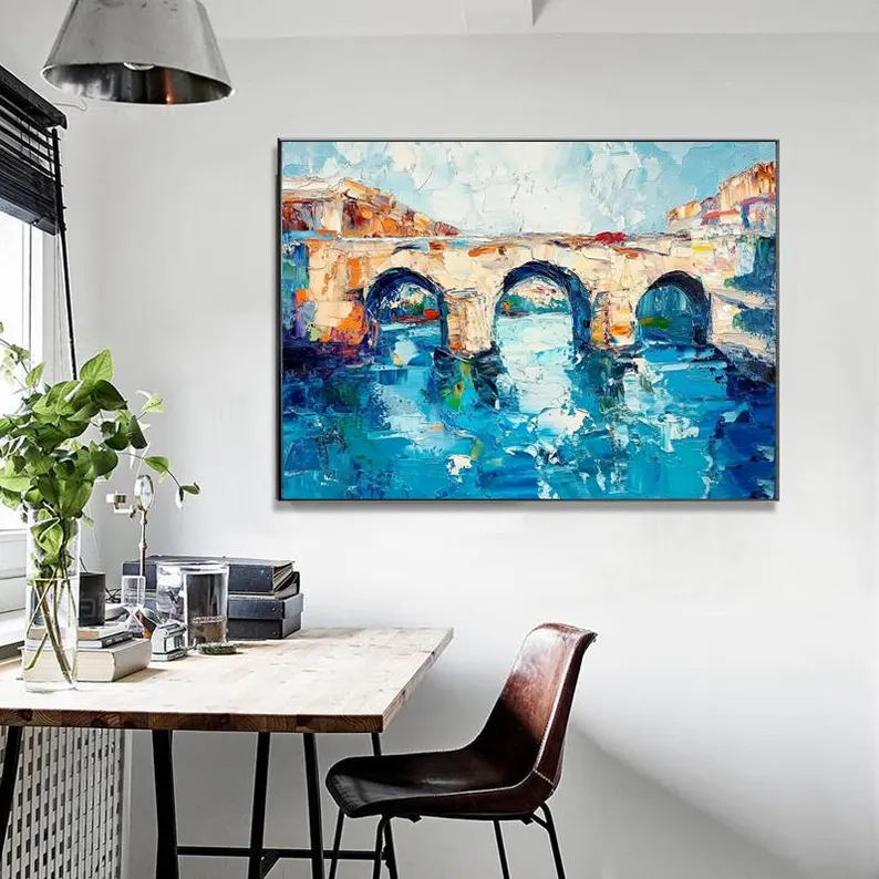 大芬村手绘油画抽象威尼斯水上建筑风景客厅装饰画肌理感走廊挂画图片