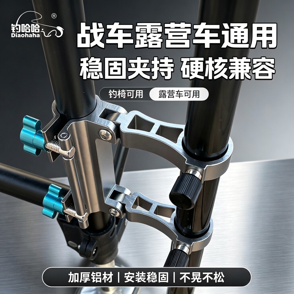 新款一体伞架便携可折叠铝镁配件钓伞钓椅通用支架多功能连接器