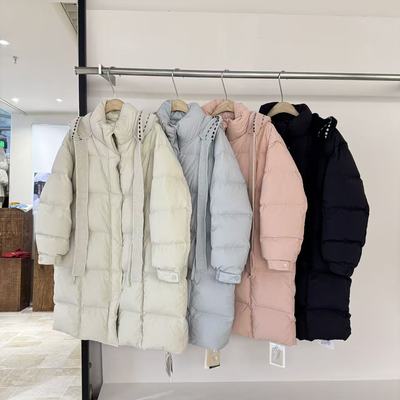 中长款小个子羽绒服女2025冬新款宽松加厚连帽针织围巾白鸭绒外套