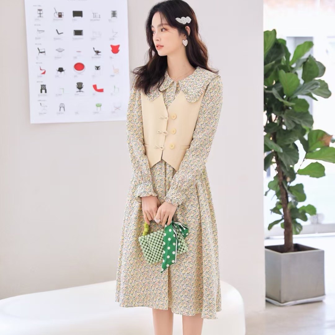 春装两件套甜美雪纺碎花