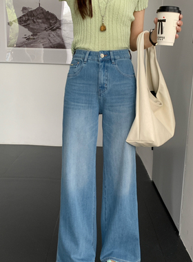 OUNA欧娜-26年夏上新经典舒适四面弹筒叭裤休闲牛仔裤6285