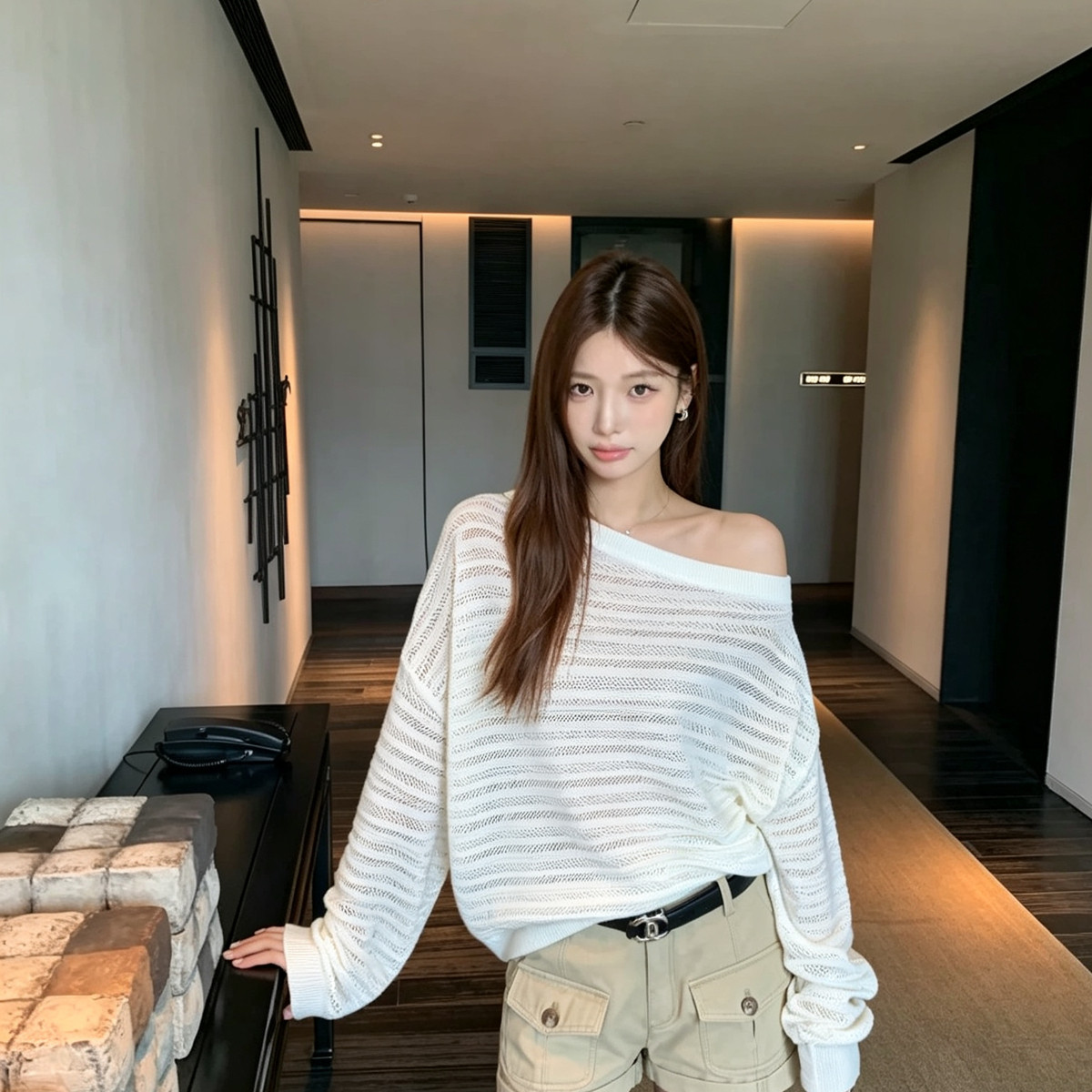 SQ-香肩出击绝美开挂.韩系气质慵懒感漏肩针织衫(只卖上衣)7726#
