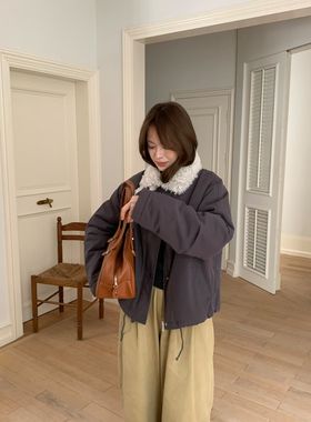 Need韩系立领羊羔毛外套女2025冬季新款宽松休闲百搭加厚保暖上衣