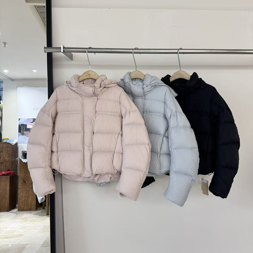 左播-极简风连帽短款保暖羽绒服外套25128-2