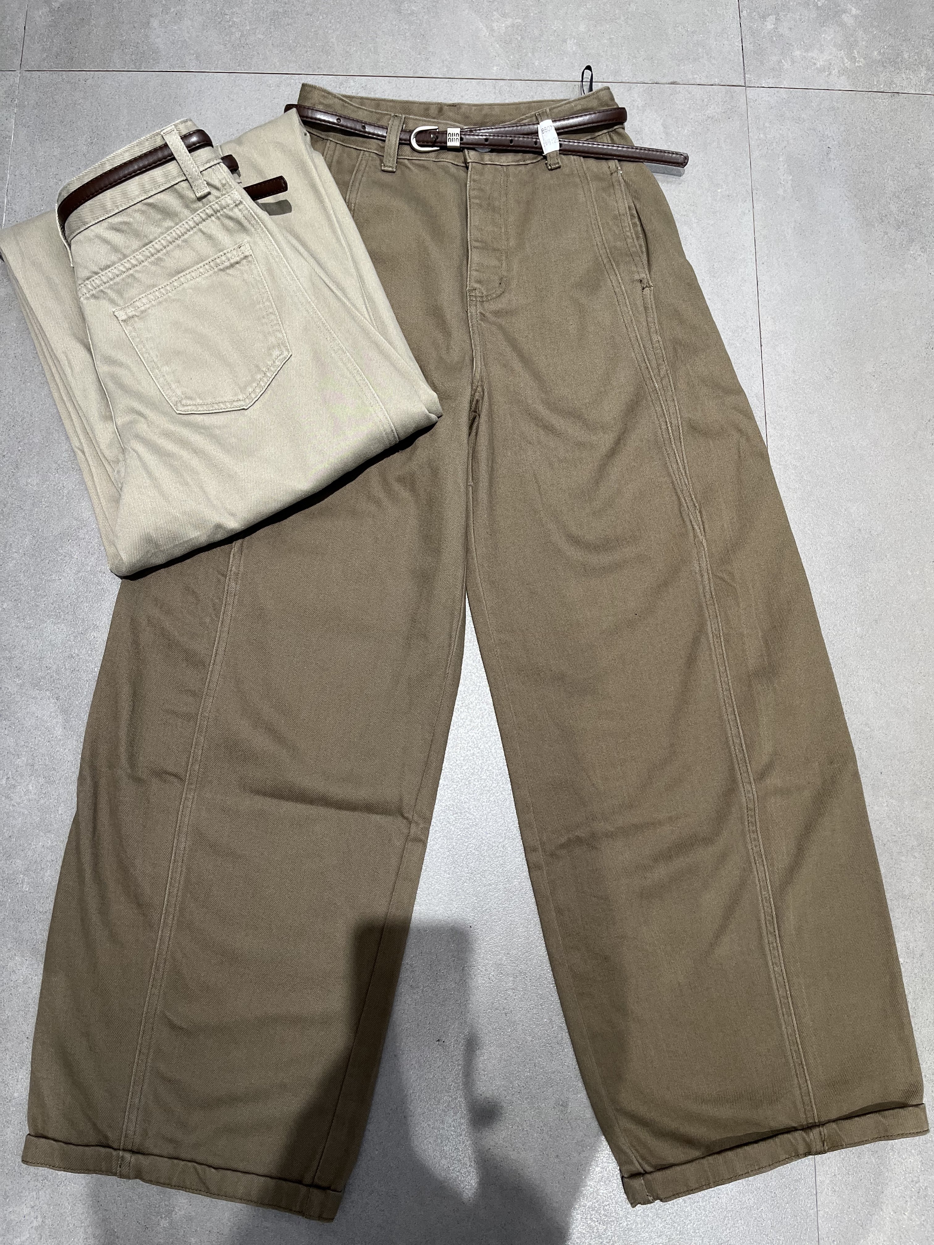 JEANS 68607 欧货2025秋冬新款薄绒阔腿休闲裤女高腰宽松拖地长裤
