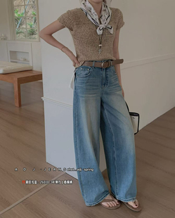女高腰显瘦宽松弯刀长裤 JEANS 阔腿牛仔裤 新款 26010欧货2026春季