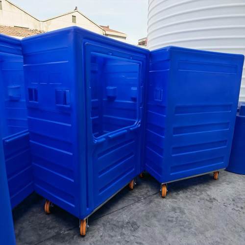 PE布草笼新款洗脱布草车四轮静音不锈钢底运输周转滚塑异形