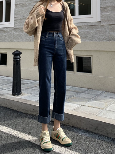 Синие цветные прямые свободные джинсы, летние штаны, высокая талия, 2025 года, оверсайз, свободный крой