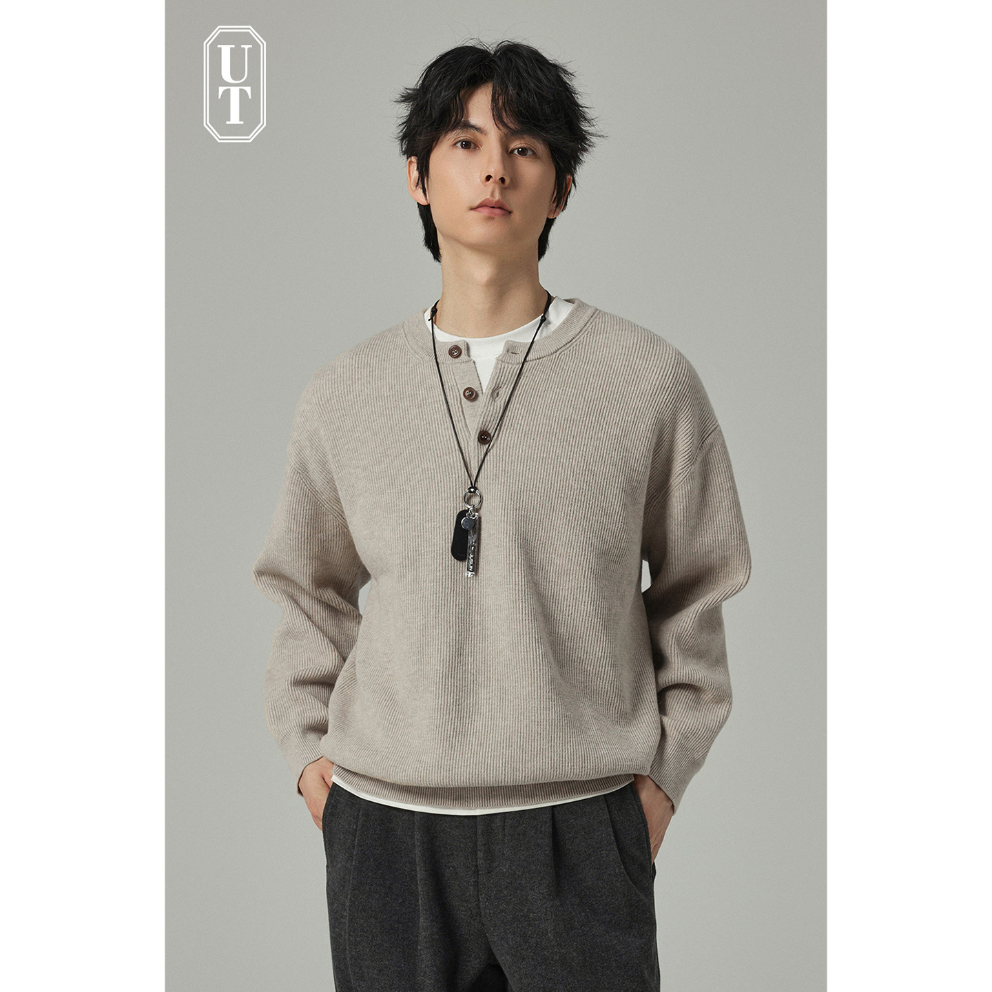 高级感重磅亨利领针织衫男士经典休闲老钱风轻奢毛衣秋冬季内搭