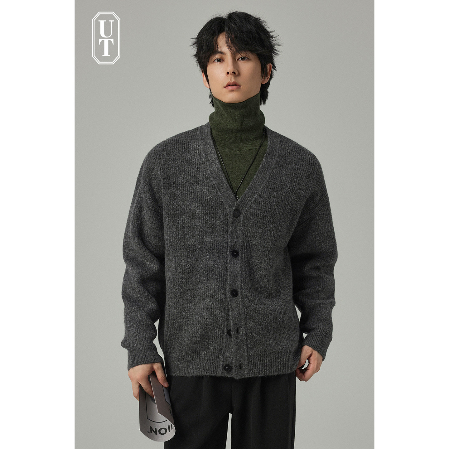 高级重磅经典V领针织开衫男保暖轻奢老钱风复古休闲加厚毛衣外套