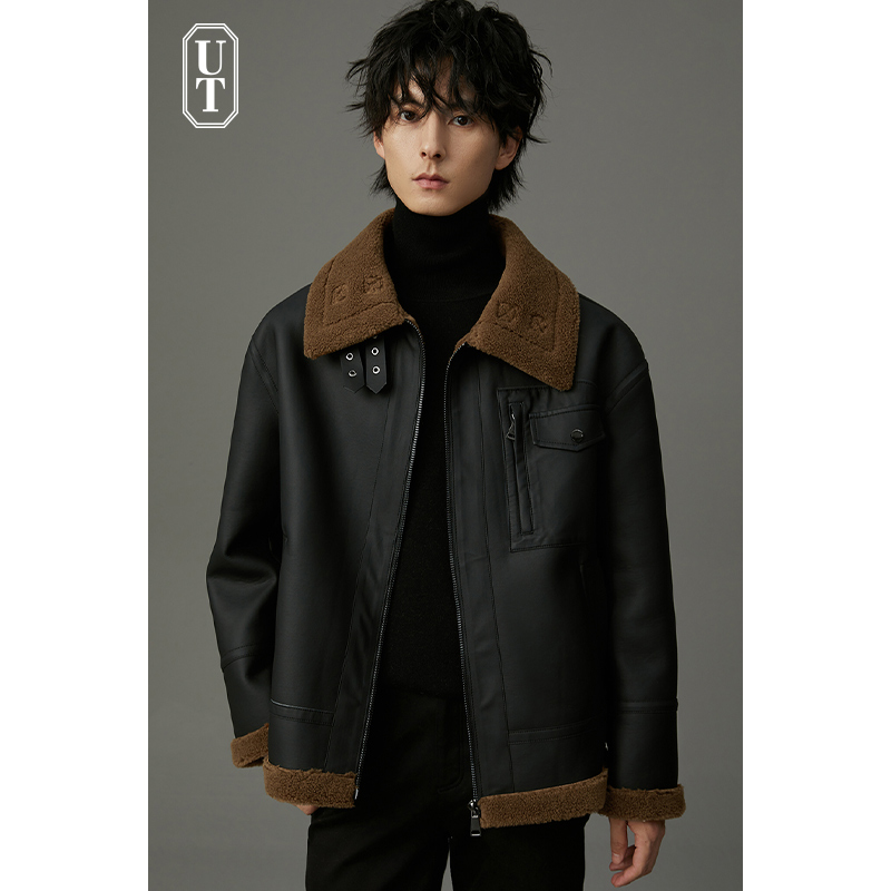 加厚冬季pu羊羔设计感工装夹克