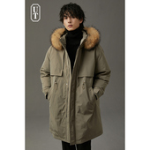 设计感貂子毛领风衣外套 加厚保暖韩版 重磅派克羽绒服男中长款 冬季