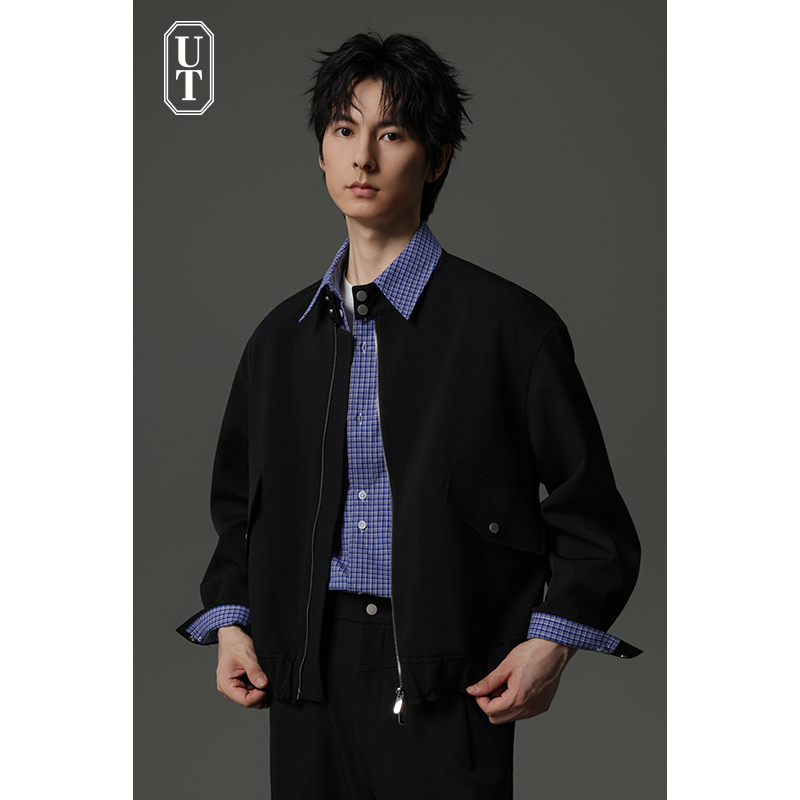 立领花边下摆设计感短款夹克外套男士秋季宽松工装上衣