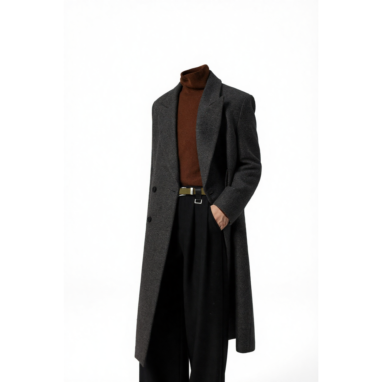 双排扣毛呢大衣男士中长款帅气戗驳领外套老钱风复古休闲厚款风衣