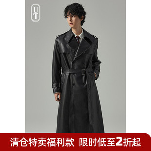 PU风衣男过膝长款垂感有型设计款皮外套秋冬季猎装时尚中长款大衣