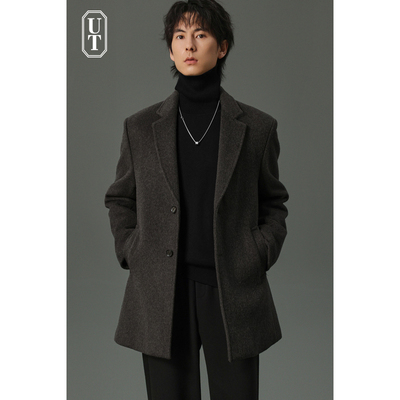 780g加厚重磅羊毛呢子大衣男士双色短款休闲保暖冬季行政风衣外套