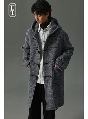 全羊毛大衣男士中长款韩版潮流冬季新款单排仿牛角扣毛呢子外套男