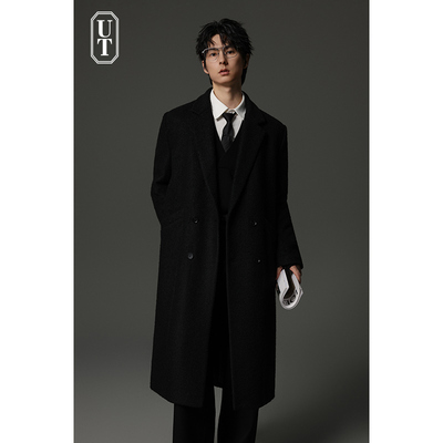 中长款双色羊毛垫肩加厚大衣男过膝长款呢子外套双排扣加仿丝棉