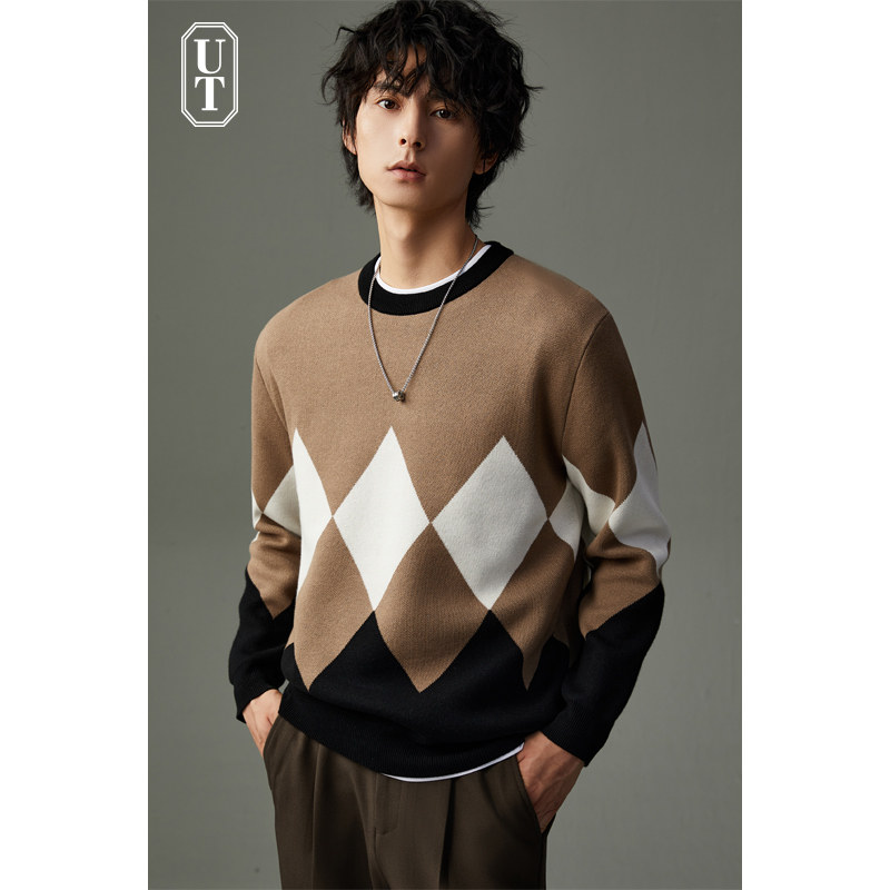 针织衫圆领可机洗毛衣保暖拼色