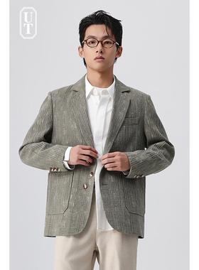 竹节纹提花西服男新中式国风休闲宽松春季设计感西装新款单西外套