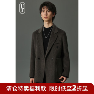 韩版 双排扣秋冬季 非羊绒设计感羊毛西服男外套 短款 双面呢大衣男士