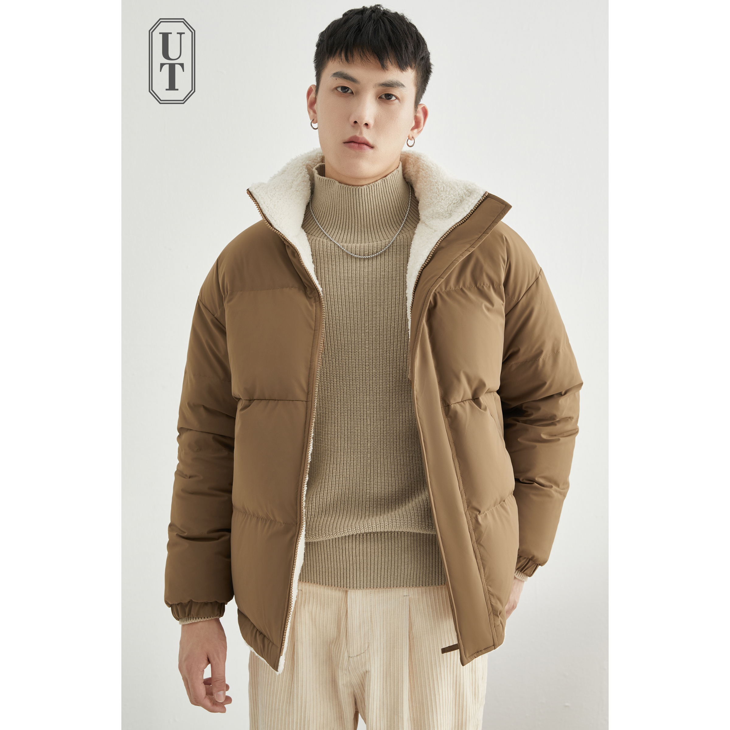 两面穿短款加厚休闲羊羔毛羽绒服