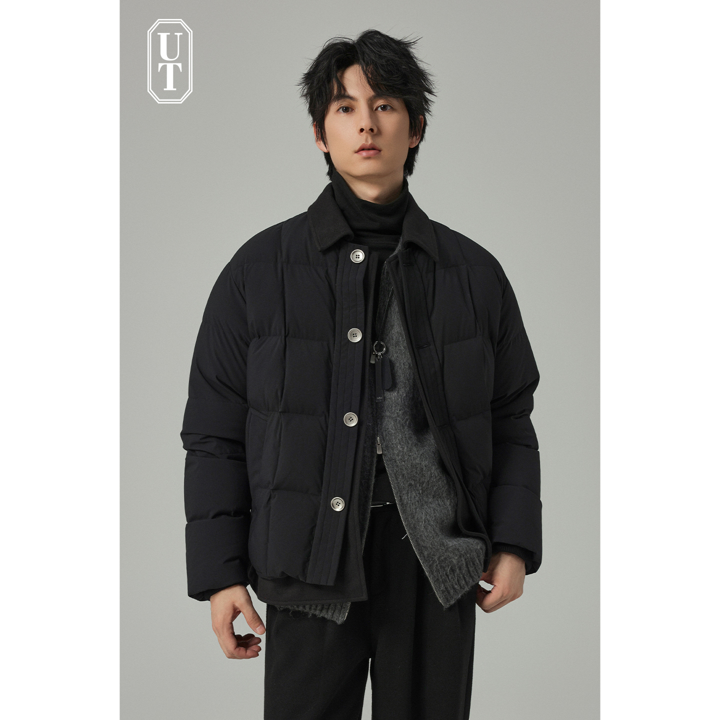 翻领假两件加厚羽绒服男短款保暖防寒90鸭绒老钱风外套落肩冬季