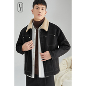 休闲韩版 潮流冬季 加厚工装 仿羊羔毛夹克男短款 上衣麂皮绒男士 外套