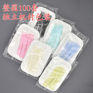 一次性生日蛋糕餐具5人份10人份刀叉盘碟套装彩色波浪叉纸盘切刀