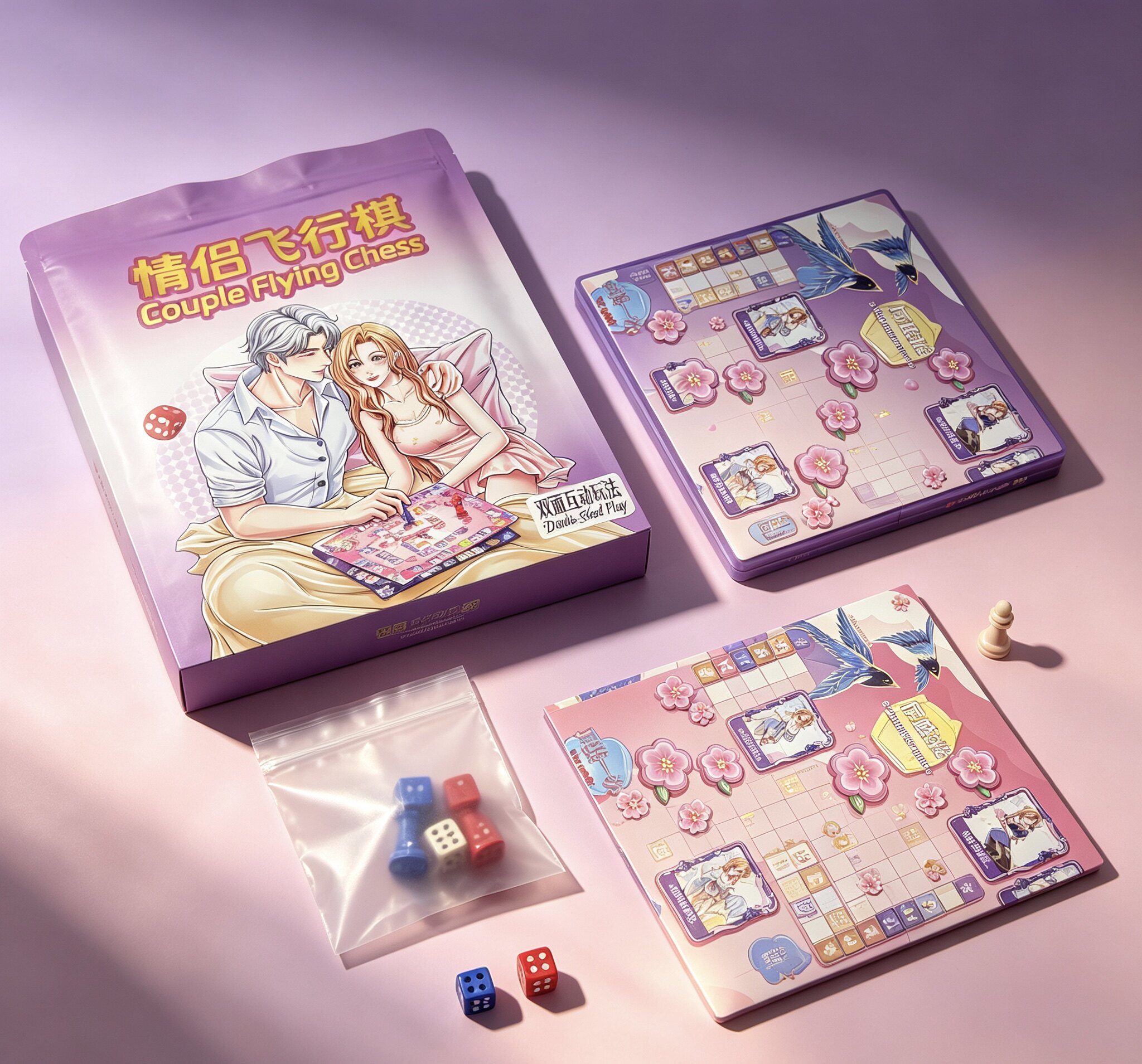情侣飞行棋真心话大冒险游戏双人游戏趣味卡牌双面棋盘情人节礼物