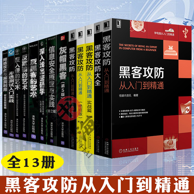 13册 黑客攻防从入门到精通+黑客攻防大全+ 灰帽黑客+ 信息安全原理与实践(第2版)+深入浅出密码学+反黑客的艺术 反欺骗的艺术