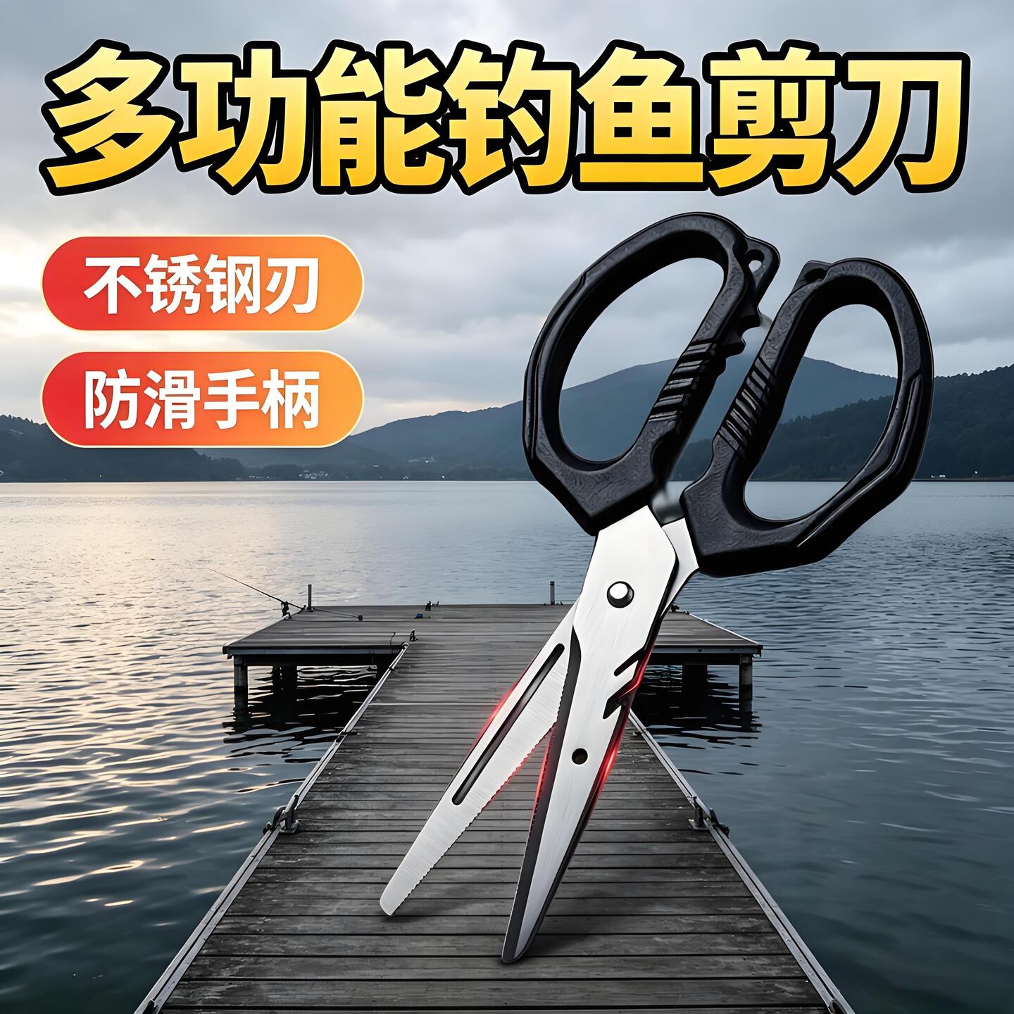 多功能钓鱼剪刀专用三合一浮水修铅皮鱼线新款锯齿不锈钢小型便携图片