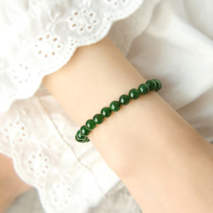 天然和田玉手串碧玉菠菜绿玉石散珠素珠diy手链保真玉珠