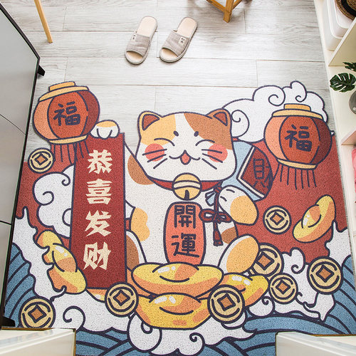 家用丝圈地垫地垫定制招财猫