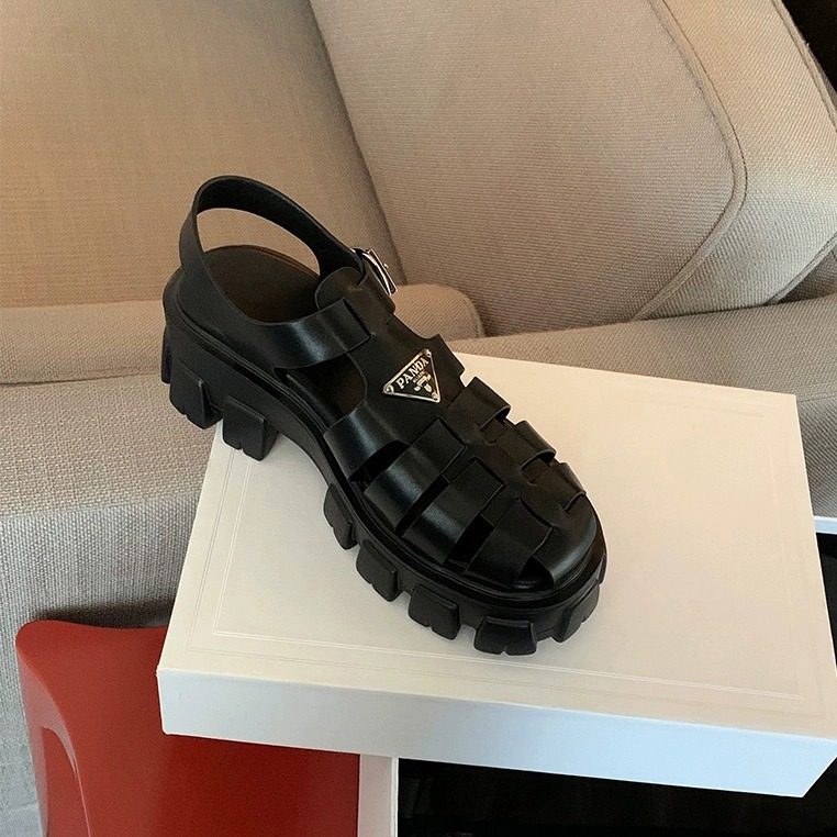 羊皮版~真皮厚底增高P家三角标罗马凉鞋女夏季外穿编织包头猪笼鞋,女鞋,时装凉鞋,淘宝优惠券,粉丝福利购,淘宝优惠卷