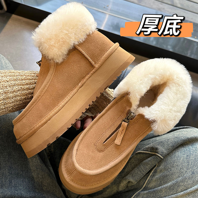 方克特厚底雪地靴女羊皮