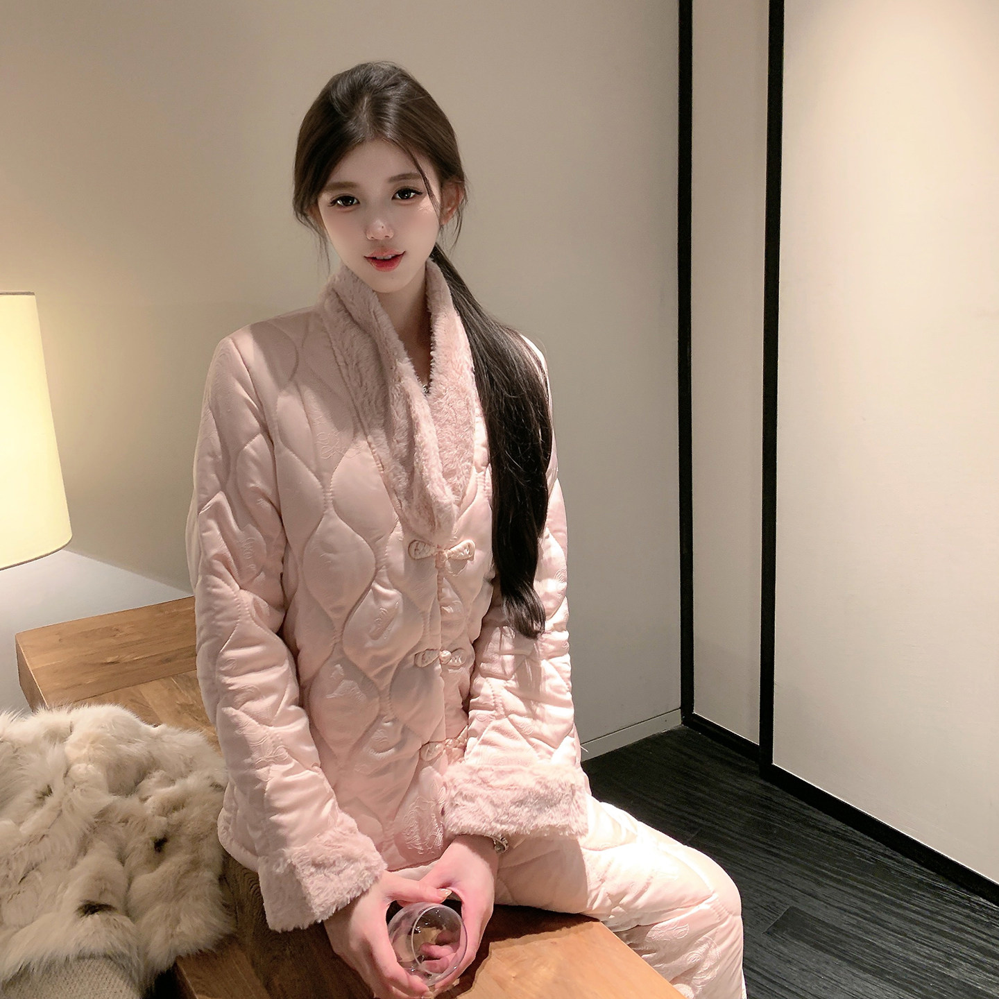 捞捞酱「矜贵美人」睡衣女冬季三层夹棉加绒加厚2025新款家居服