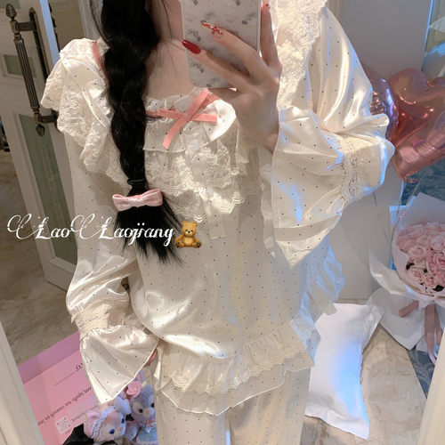 LaoLao酱「奶油公主系」波点冰丝性感睡衣女春秋款家居服高级感