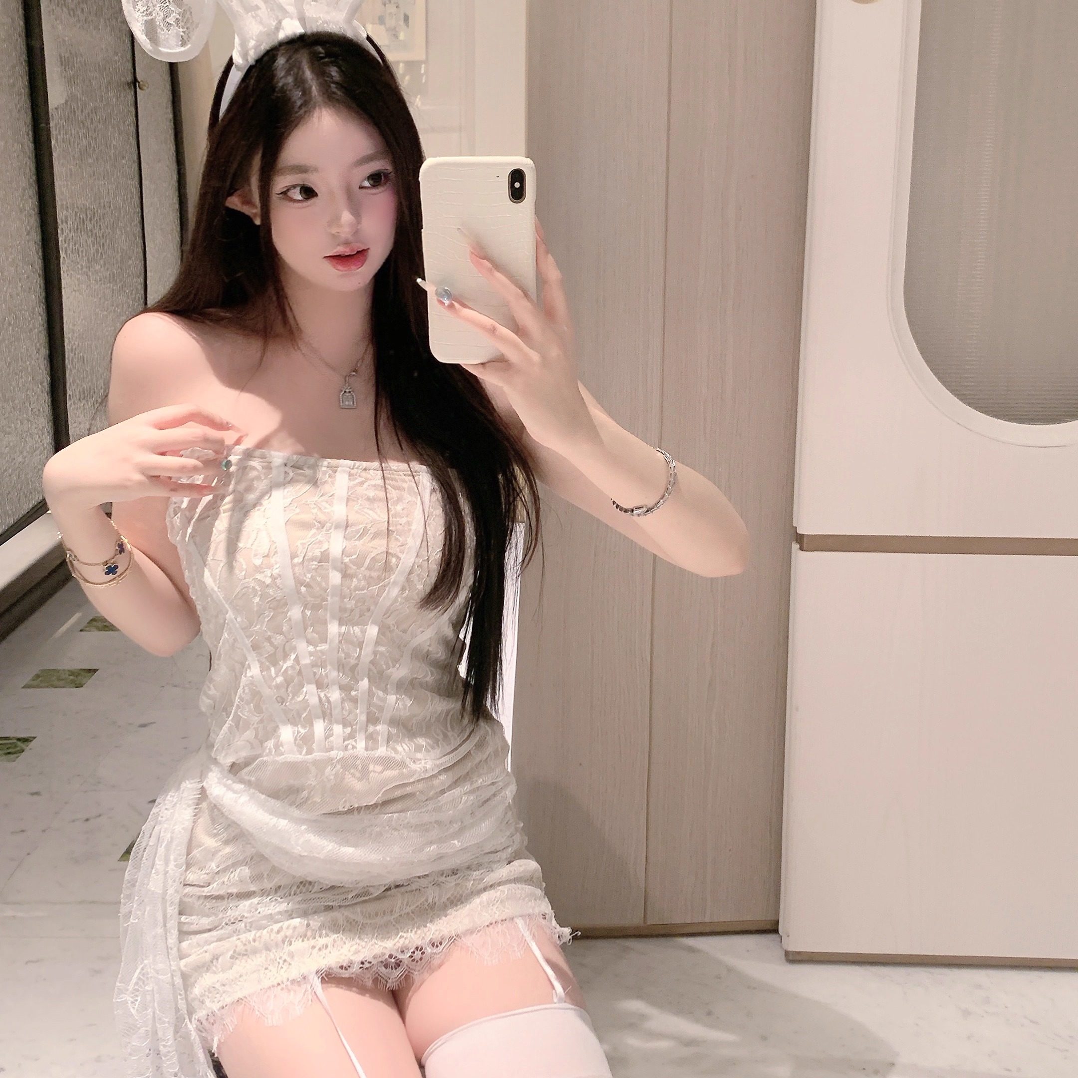 捞捞酱「嗲欲小奶兔」圣诞万圣cos性感蕾丝抹胸辣妹显瘦连衣裙新,女士内衣/男士内衣/家居服,睡裙,淘宝优惠券,粉丝福利购,淘宝优惠卷